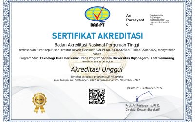 Program Studi Sarjana Teknologi Hasil Perikanan UNDIP Berhasil Meraih Akreditasi UNGGUL dari BAN-PT