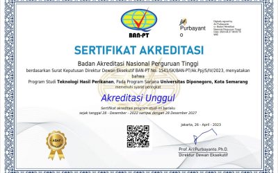 SELAMAT, PROGRAM STUDI THP FPIK UNDIP RAIH AKREDITASI UNGGUL